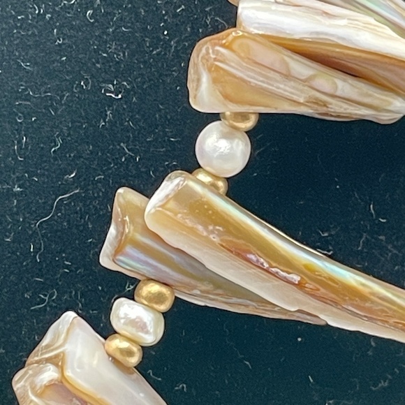 Statement Necklace Natural Shell Freshwater Pearl Czech Glass - Picture 7 of 16